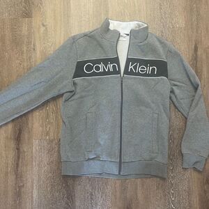 Calvin Klein Soft Touch Fleece Vintage Front Zip Logo Sweatshirt Streetwear SZ L